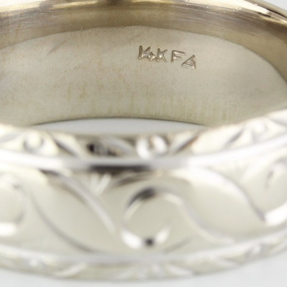 14k White Gold Carved Band Ring by Fredrick Goldman - Picture 2 of 4